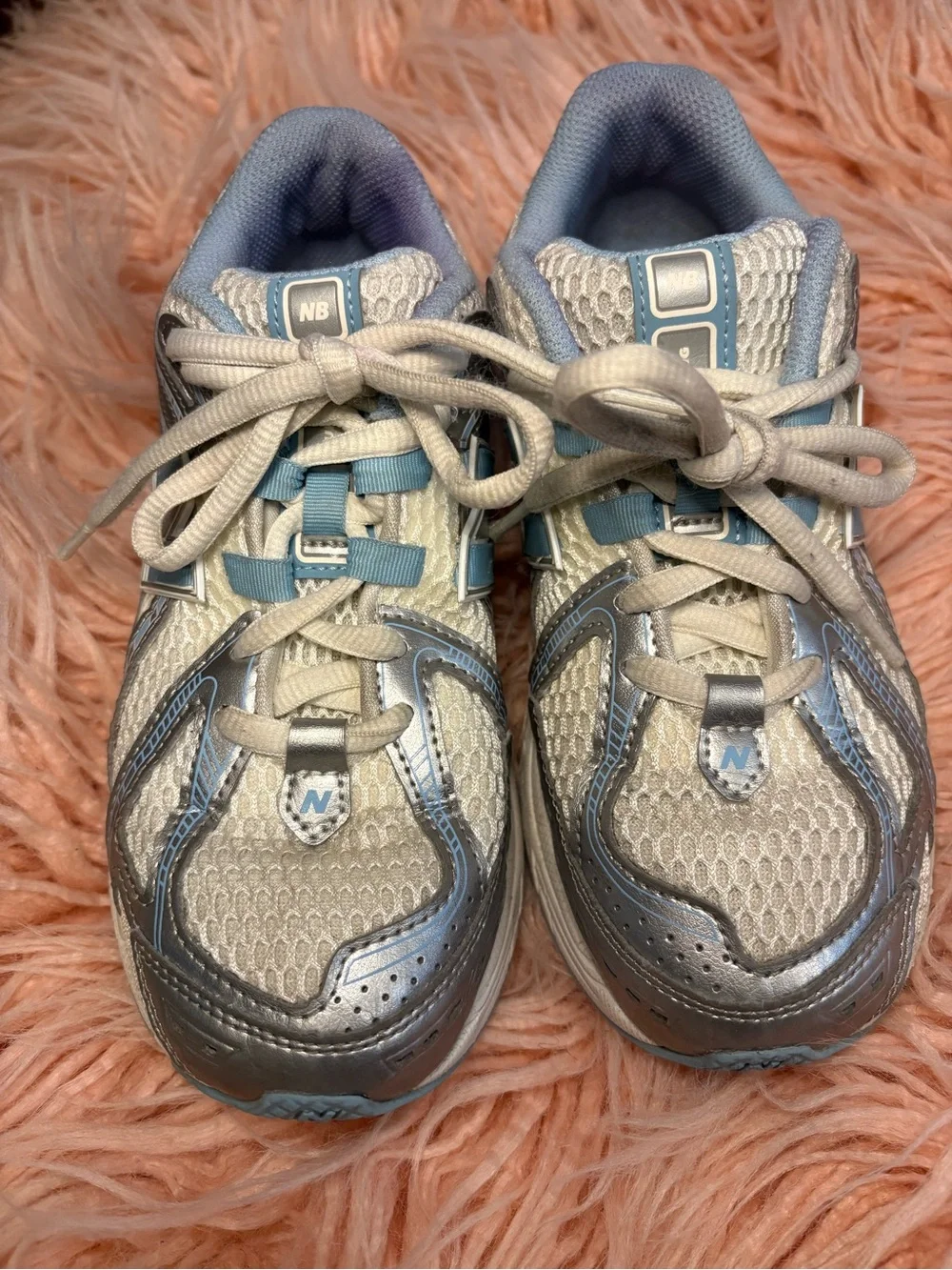New Balance Kids Silver and Light Blue Mesh Sneakers